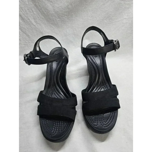 Crocs Leigh II Ankle strap Wedge heel Sandal Black-Size 9 Womens - Picture 6 of 10